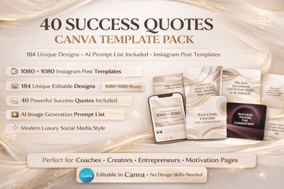 40 Success Quotes Canva Templates Bundle: Effortless Social Media Branding