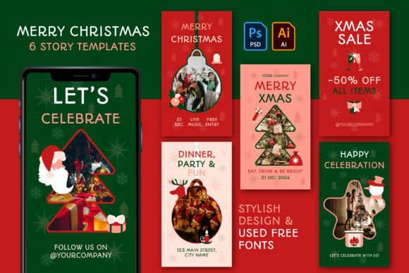 Christmas Story Templates Set: Modern Festive Social Media Design
